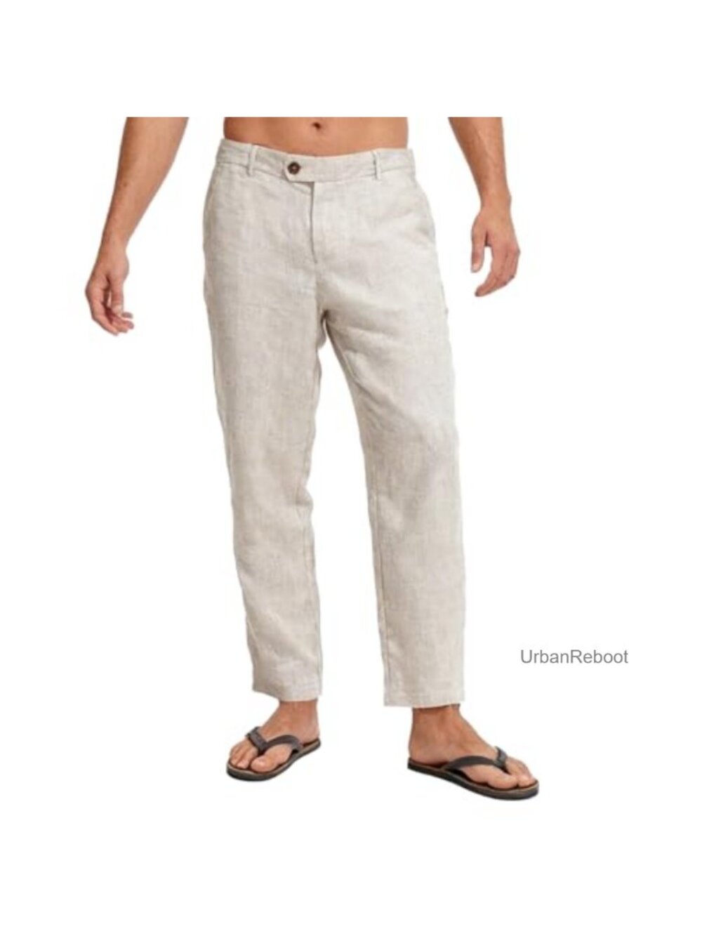 Men's 100% Linen Smart Casual Trousers Relaxed Fit